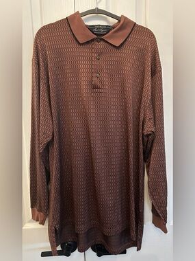 Ben Hogan 100% Pima Cotton Long Sleeve Polo Golf Shirt Brown Black M